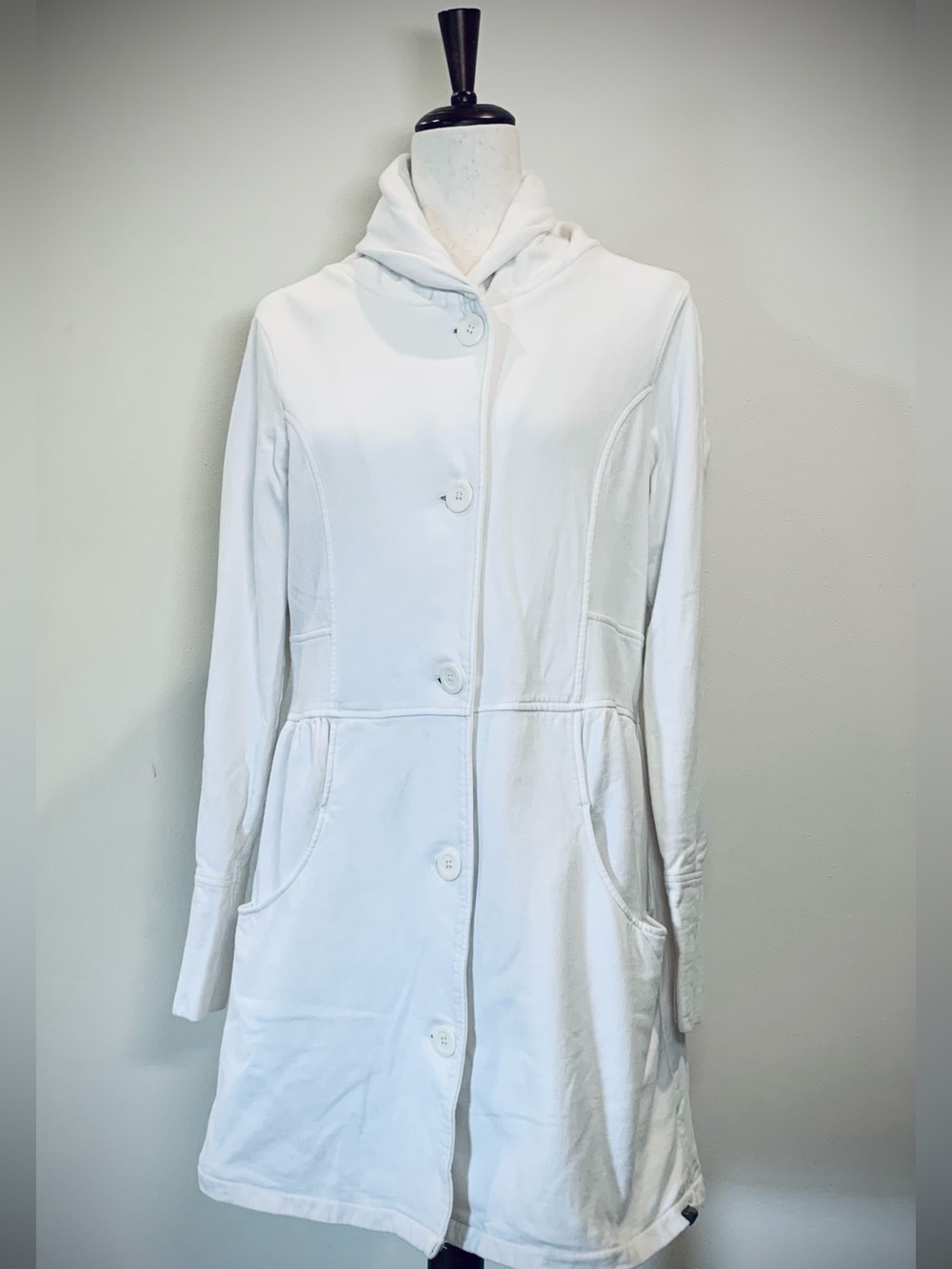 Prana White Organic Cotton “Funnel” Neck Sweatshirt Coat Jacket Medium
